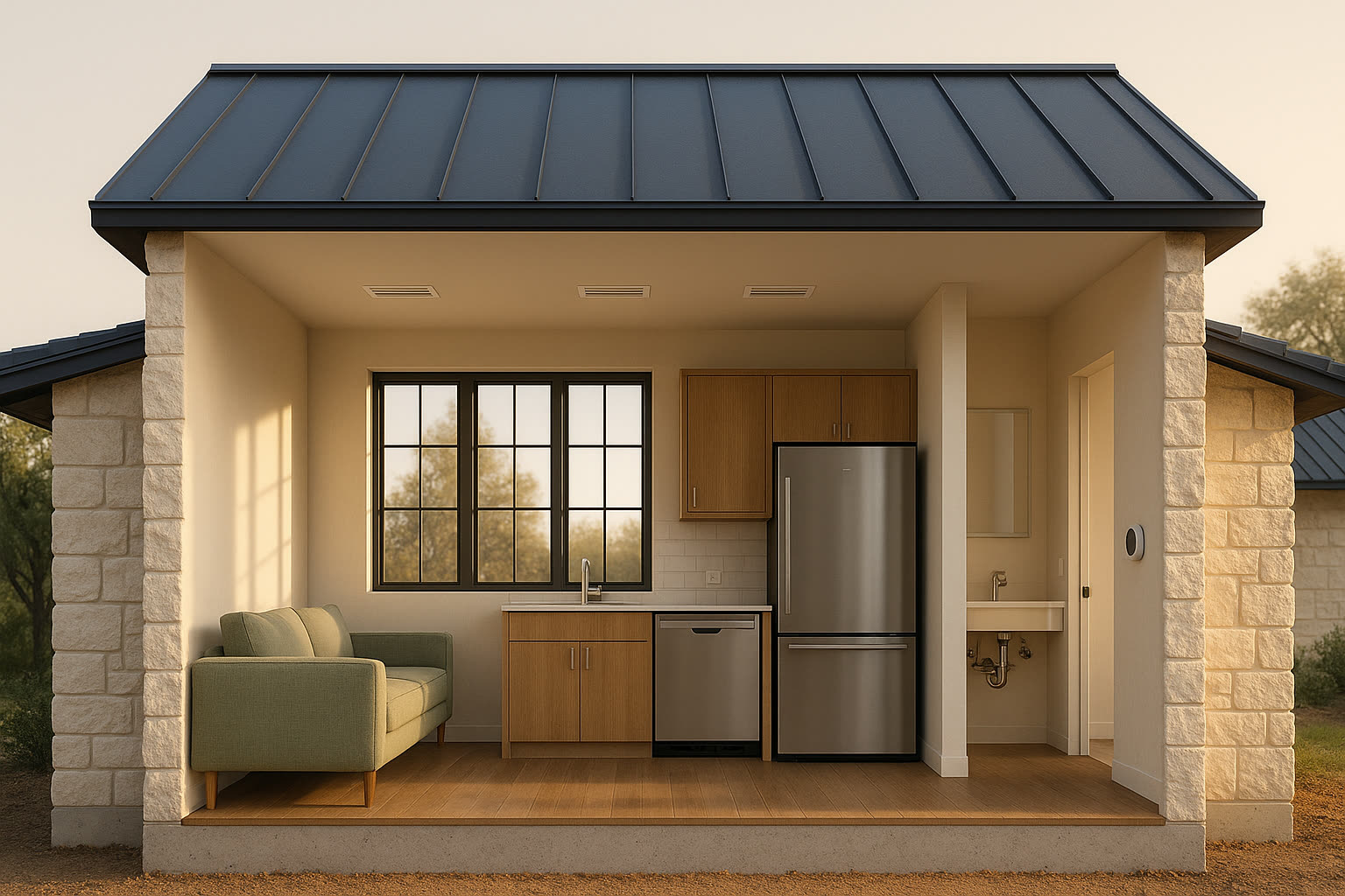 Photoreal cutaway of a Texas Hill Country home showing interior systems